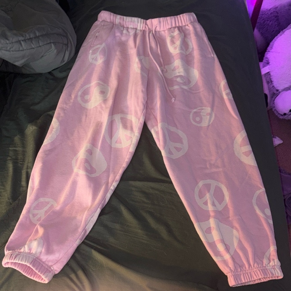 PacSun Light Pink Peace Sign Kids Joggers